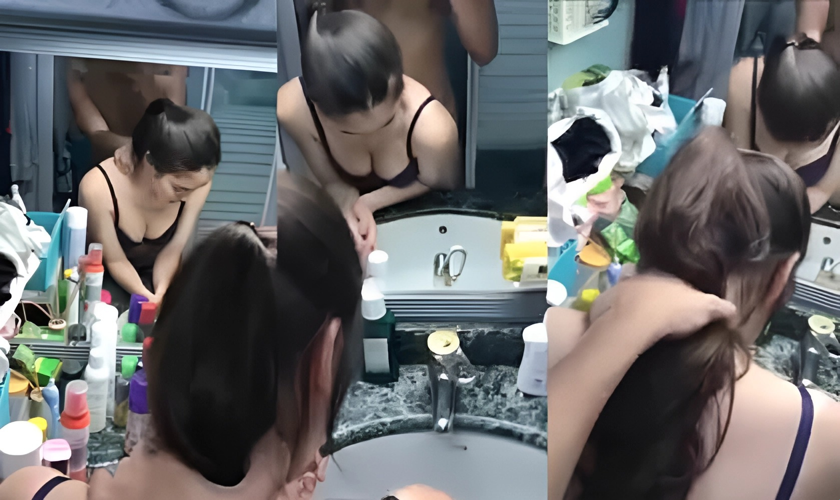 Enquanto fazia a maquiagem, ela também empinou o bumbum para o cachorrinho