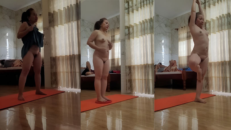Irmã peso-pesado se exercita nua